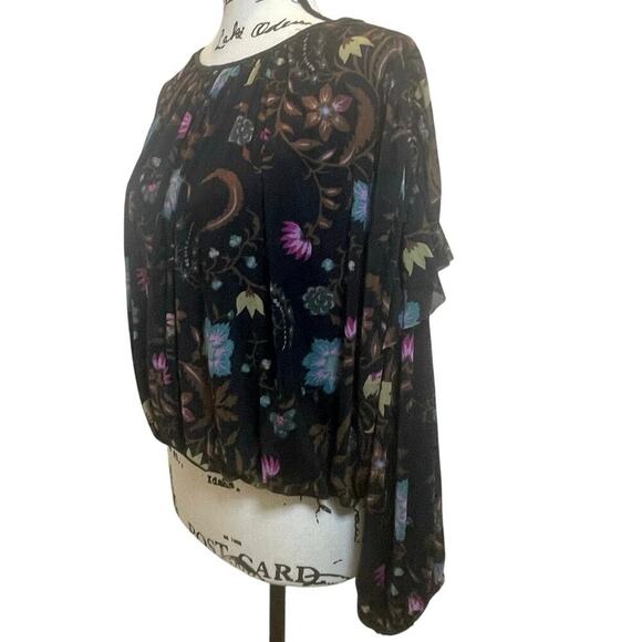 FREE PEOPLE BLOUSON WILDFLOWER HONEY SZ XS RUCHING RUFFLING SLEEVES AESTHETIC - Picture 14 of 16